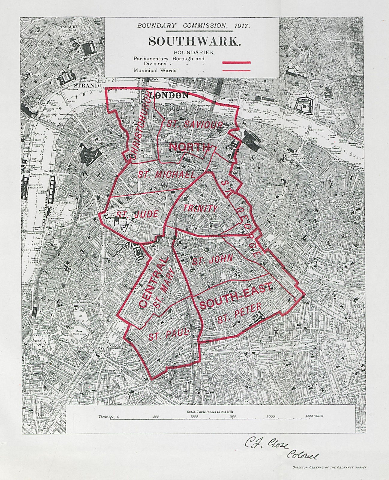 Southwark Parliamentary Borough. London. BOUNDARY COMMISSION. Close 1917 map